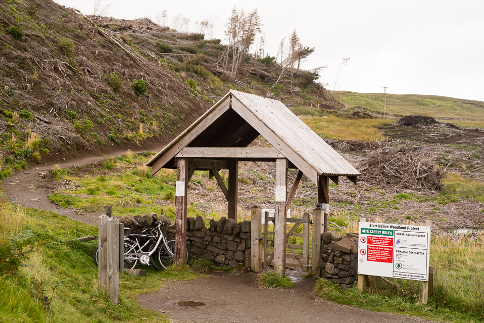 The sign reads "Storr Native Woodland Project". Well, that sounds ok I guess, but not quite sure what's going on here.
