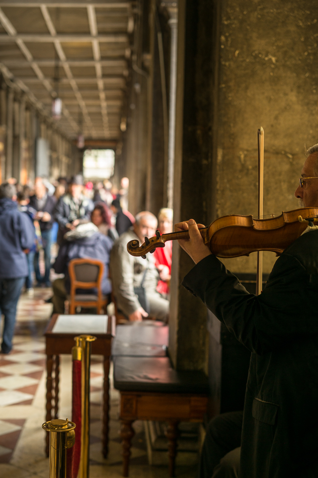 Violinist serenading the throngs of people around St Mark's Piazza, Venice